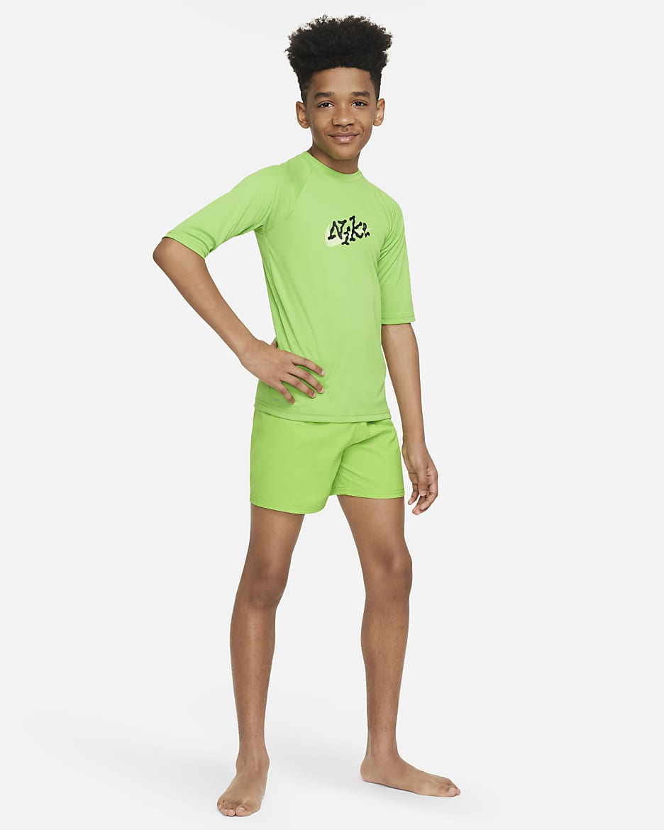 Camiseta Hydroguard de manga corta para niño talla grande Nike Swim Scribble - Verde acción