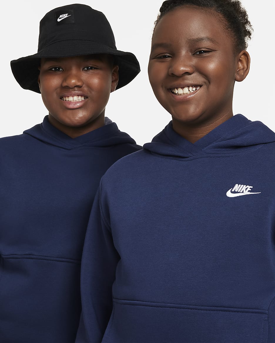 Sudadera con gorro sin cierre para niños talla grande (talla amplia) Nike Sportswear Club Fleece - Azul marino medianoche/Blanco