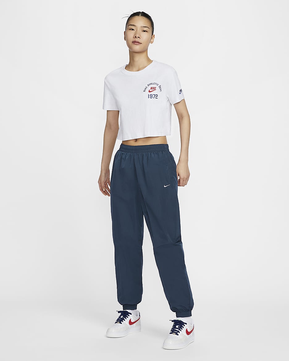 Nike Sportswear Essential 女款中腰寬版梭織運動褲 - Armory Navy/白色