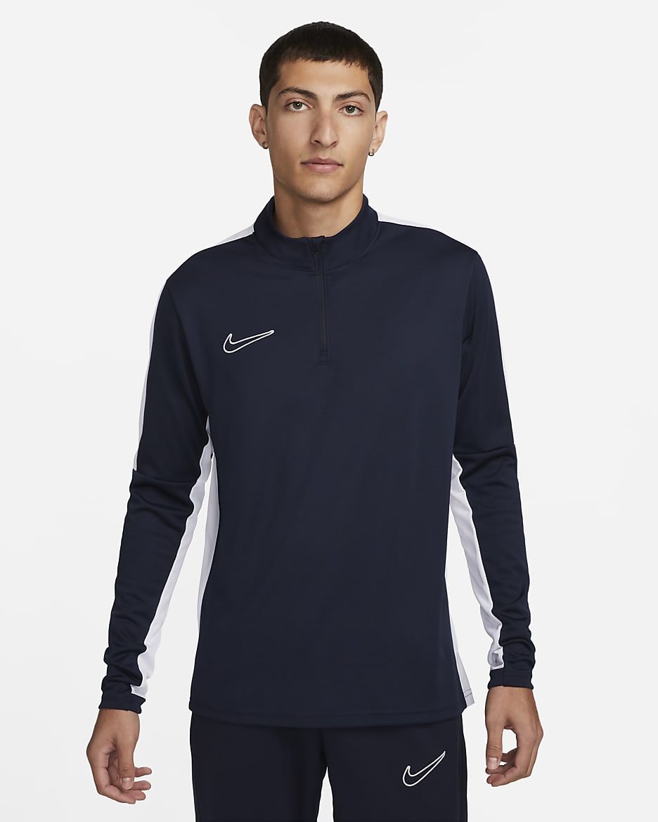 Nike Academy Dri-FIT fotballoverdel med glidelås i halsen til herre - Obsidian/Hvit/Hvit