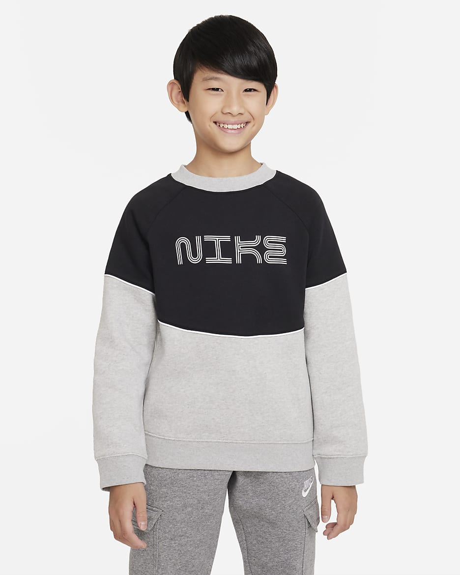 Nike Sportswear Older Kids' (Boys') Fleece Sweatshirt - Black/Light Smoke Grey/White/White