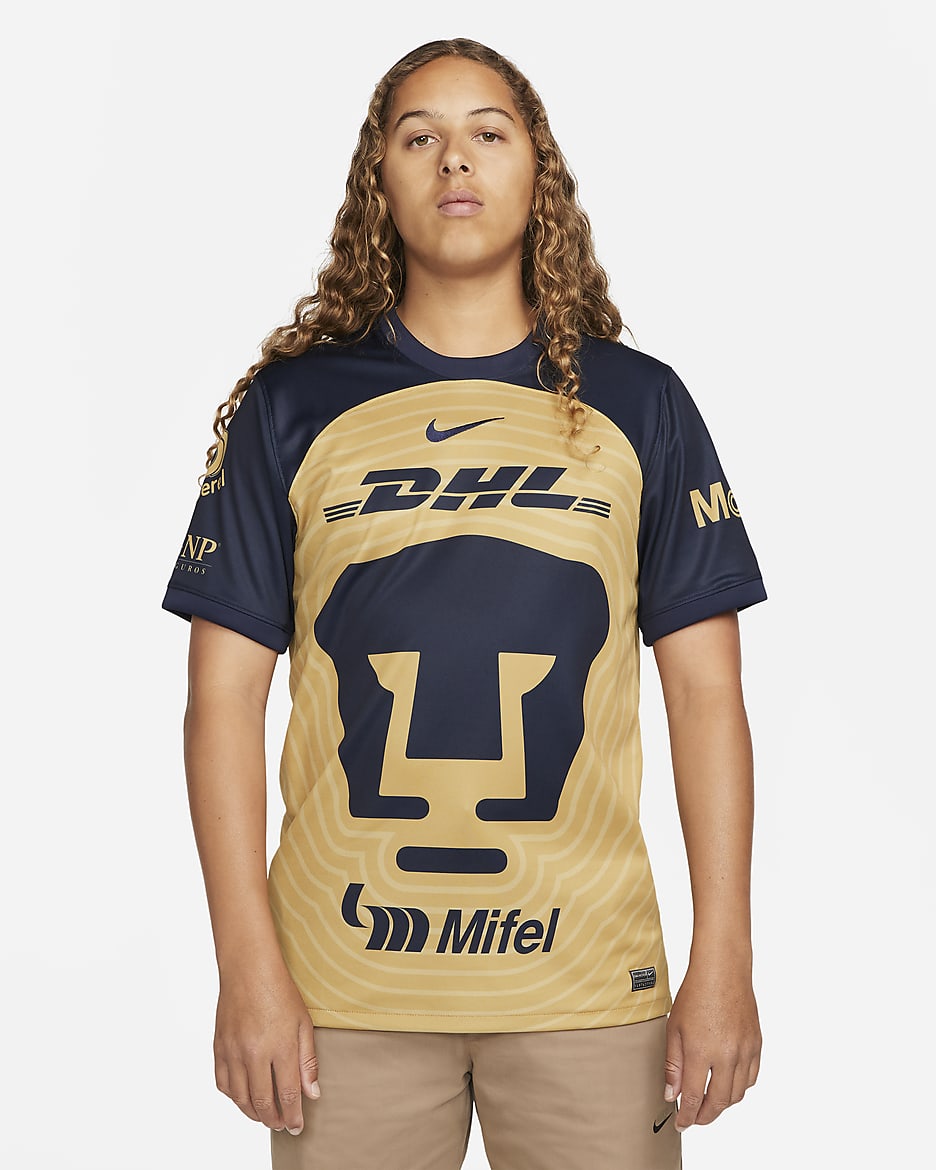 Pumas UNAM 2022/23 Stadium Away Men's Nike Dri-FIT Football Shirt - Truly Gold/Obsidian/Obsidian