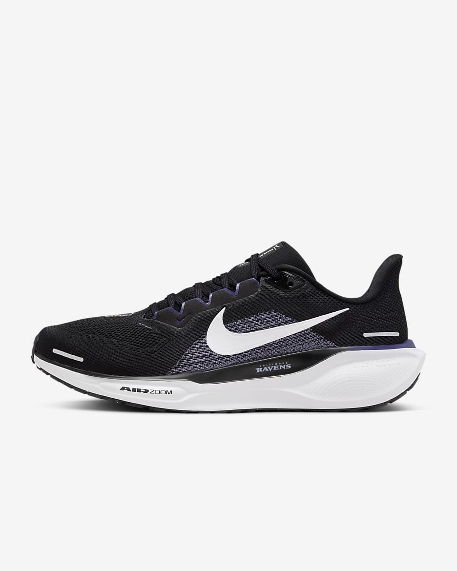 Tenis de correr en pavimento para hombre Nike Pegasus 41 NFL Baltimore Ravens - Negro/Blanco/Orquídea nuevo/Blanco