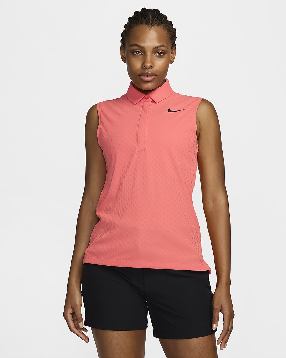 Dámská golfová polokošile Nike Tour Dri-FIT ADV bez rukávů - Light Wild Mango/Černá