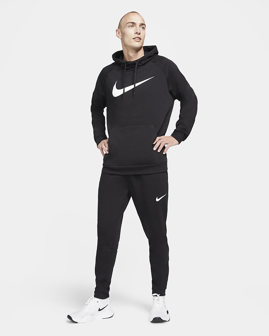 Pull de fitness à capuche Dri-FIT Nike Dry Graphic pour homme - Noir/Blanc