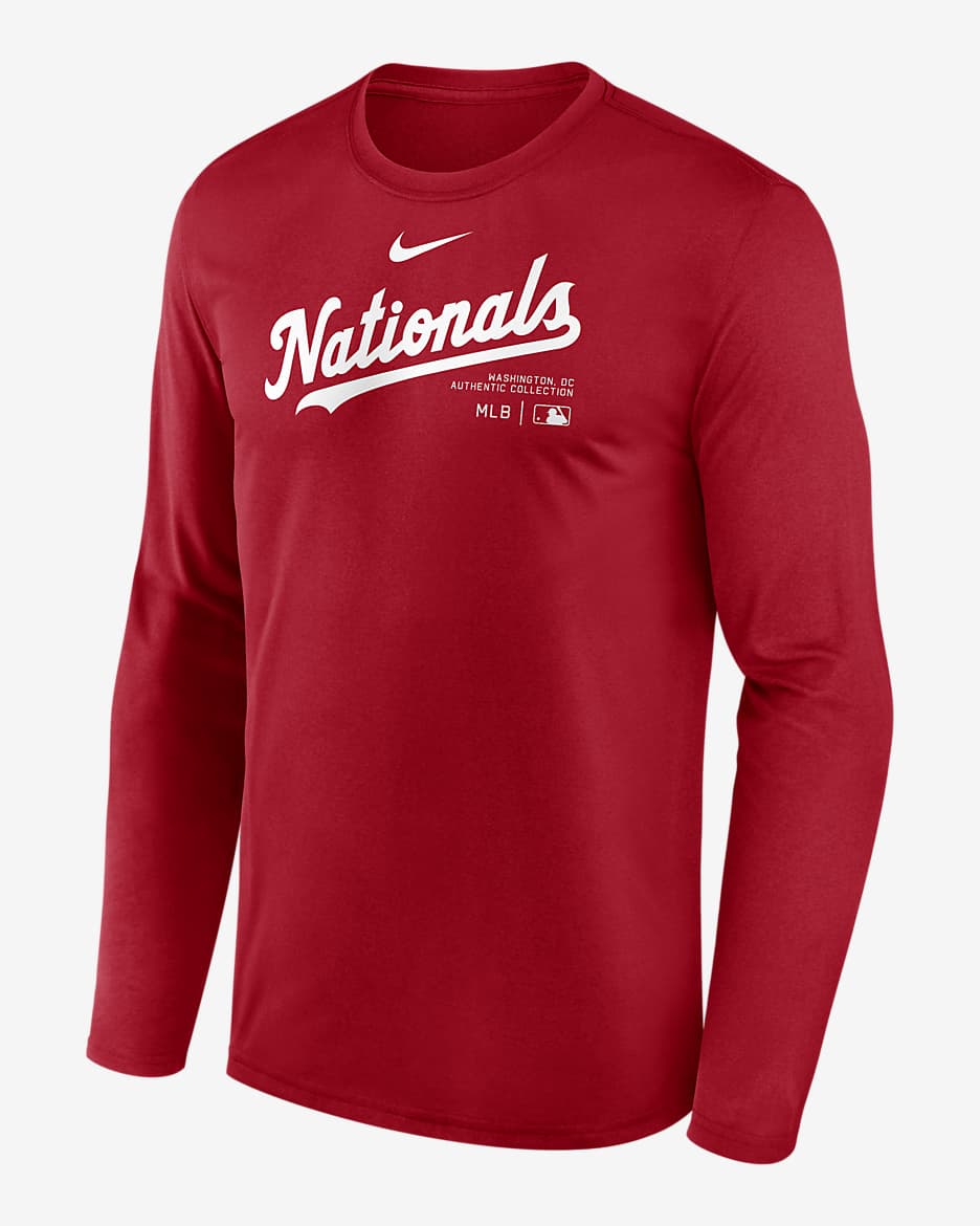 Washington Nationals Authentic Collection Practice Men's Nike Dri-FIT MLB Long-Sleeve T-Shirt - Red