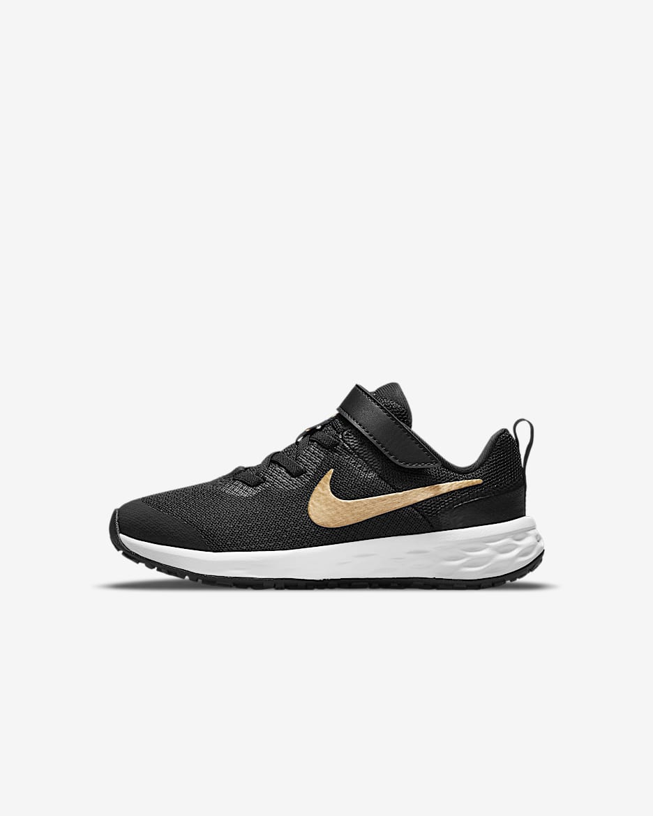 Nike Revolution 6 Little Kids' Shoes - Black/White/Metallic Gold
