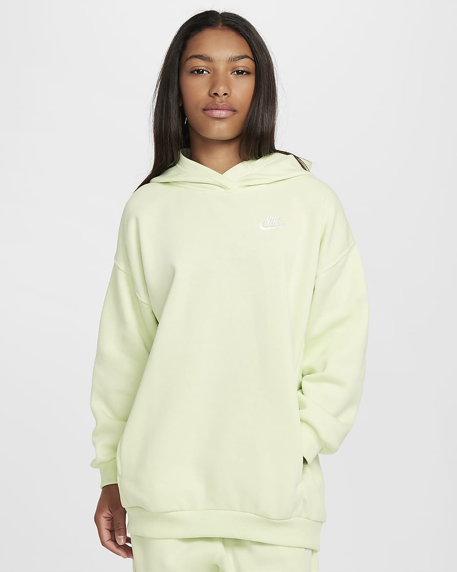 Nike Sportswear Club Fleece Big Kids' Oversized Pullover Hoodie - Lime Ice/White