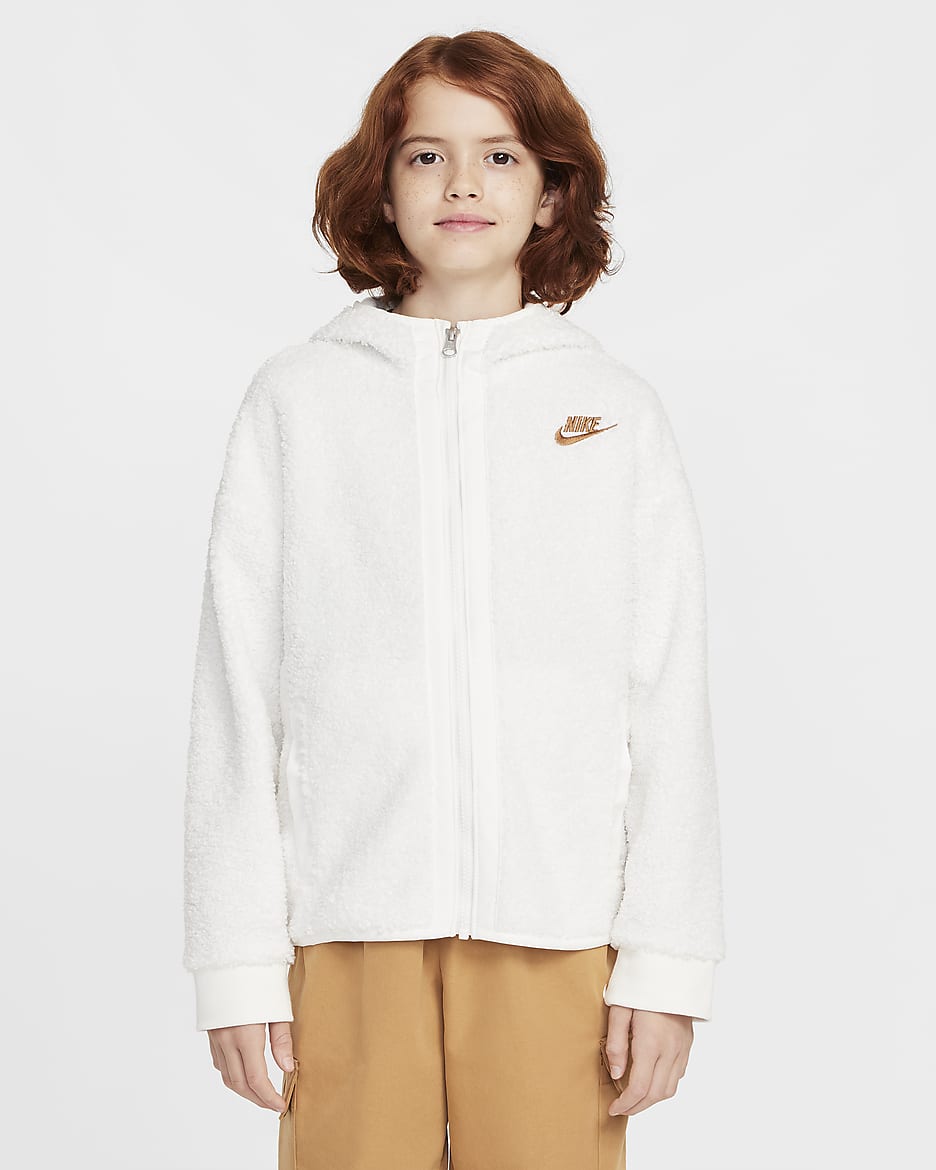 Nike Sportswear Club Older Kids' Full-Zip Winterized Hoodie - Sail