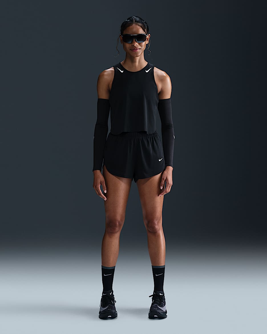 Nike Dri-FIT hardloopshorts met binnenbroekje voor dames - Zwart/Zwart