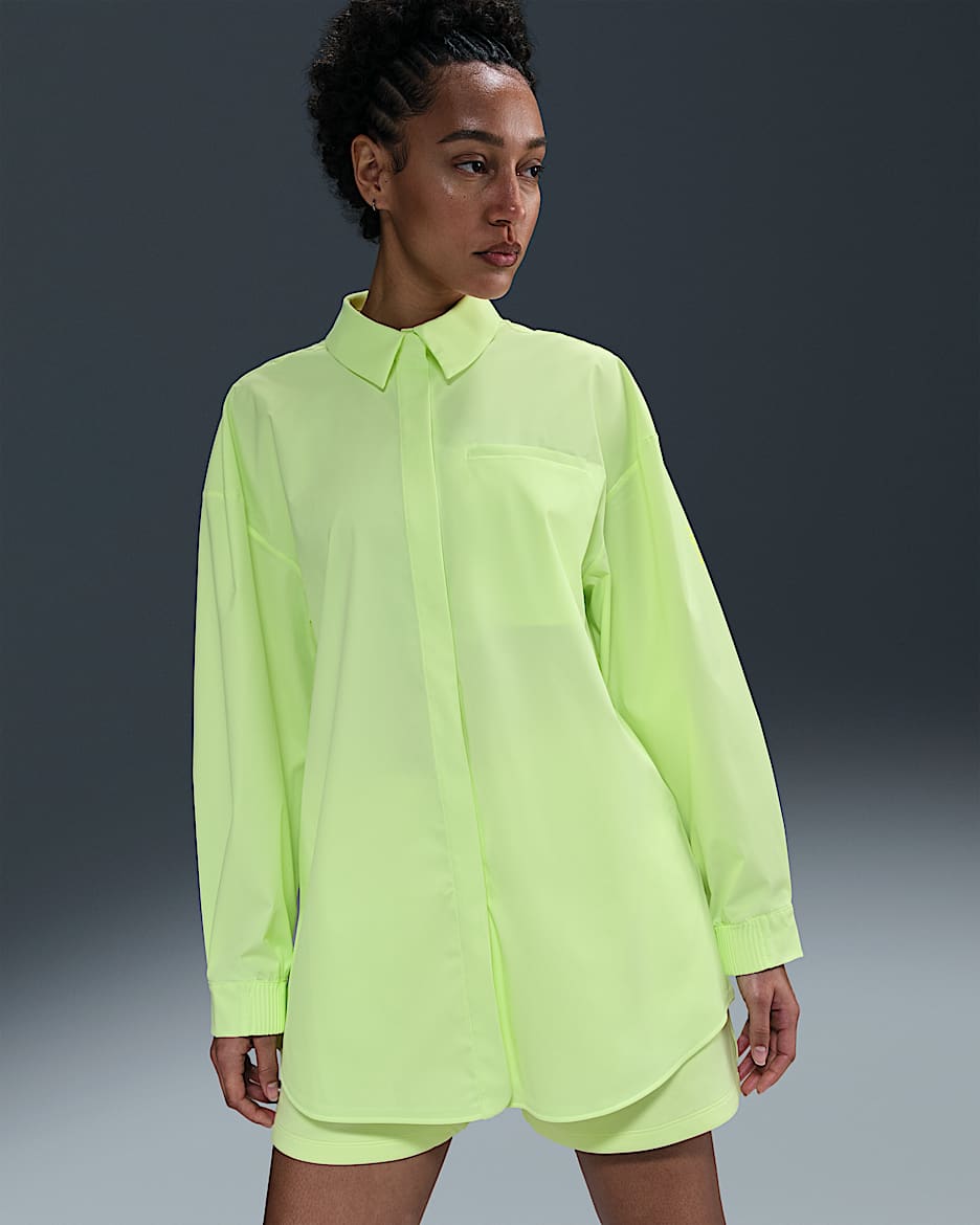 Playera de manga larga Dri-FIT oversized para mujer Nike 24.7 PerfectStretch - Voltio ligero/Hielo volt