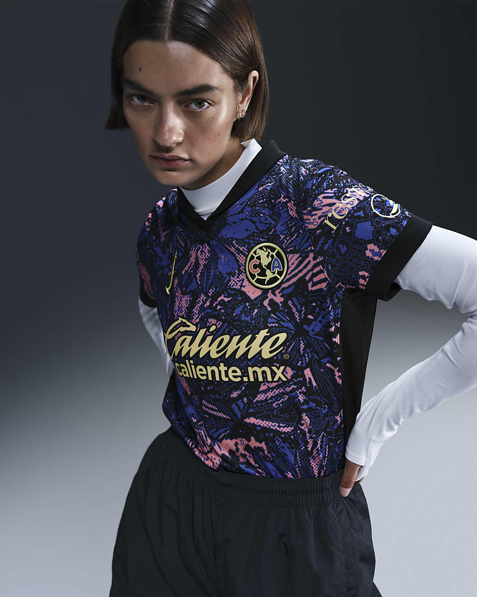 Jersey de fútbol Nike Dri-FIT Replica del Club América alternativo 2024/25 Stadium para mujer - Azul medio/Azul medio/Negro/Chifón limón
