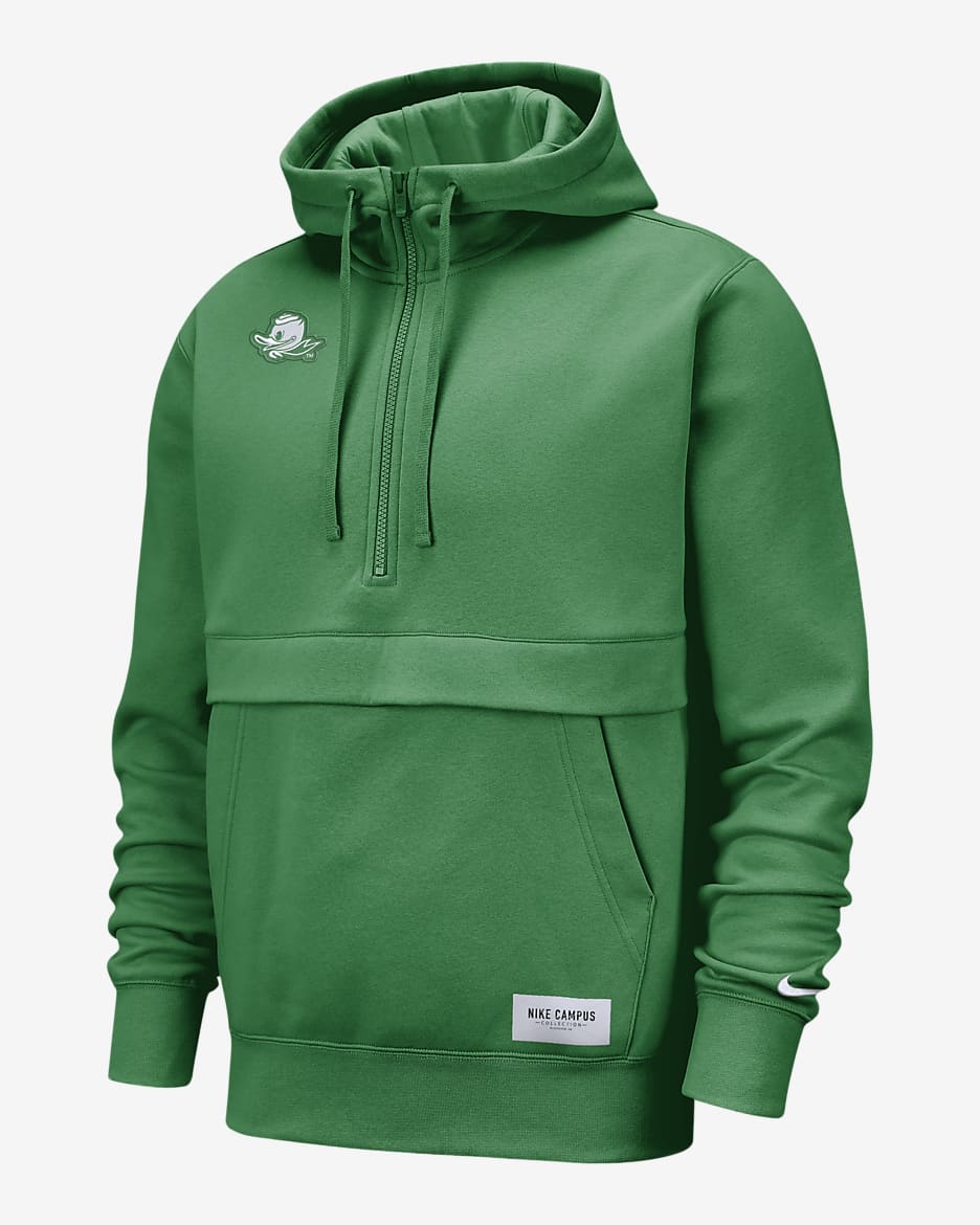 Sudadera con gorro de medio cierre para hombre Nike College Club (Oregon) - Verde manzana/Blanco