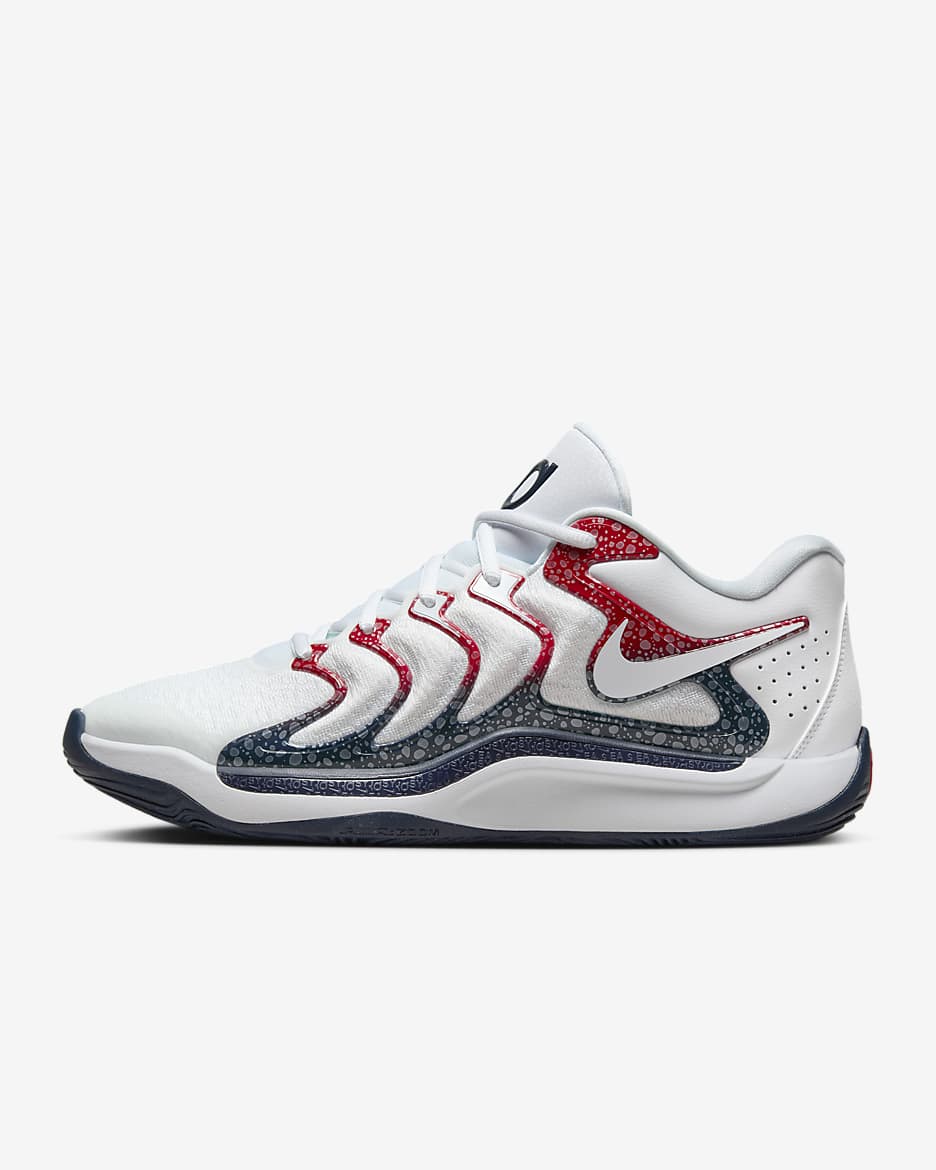 Tenis de básquetbol KD17 - Blanco/Rojo universitario/Obsidiana