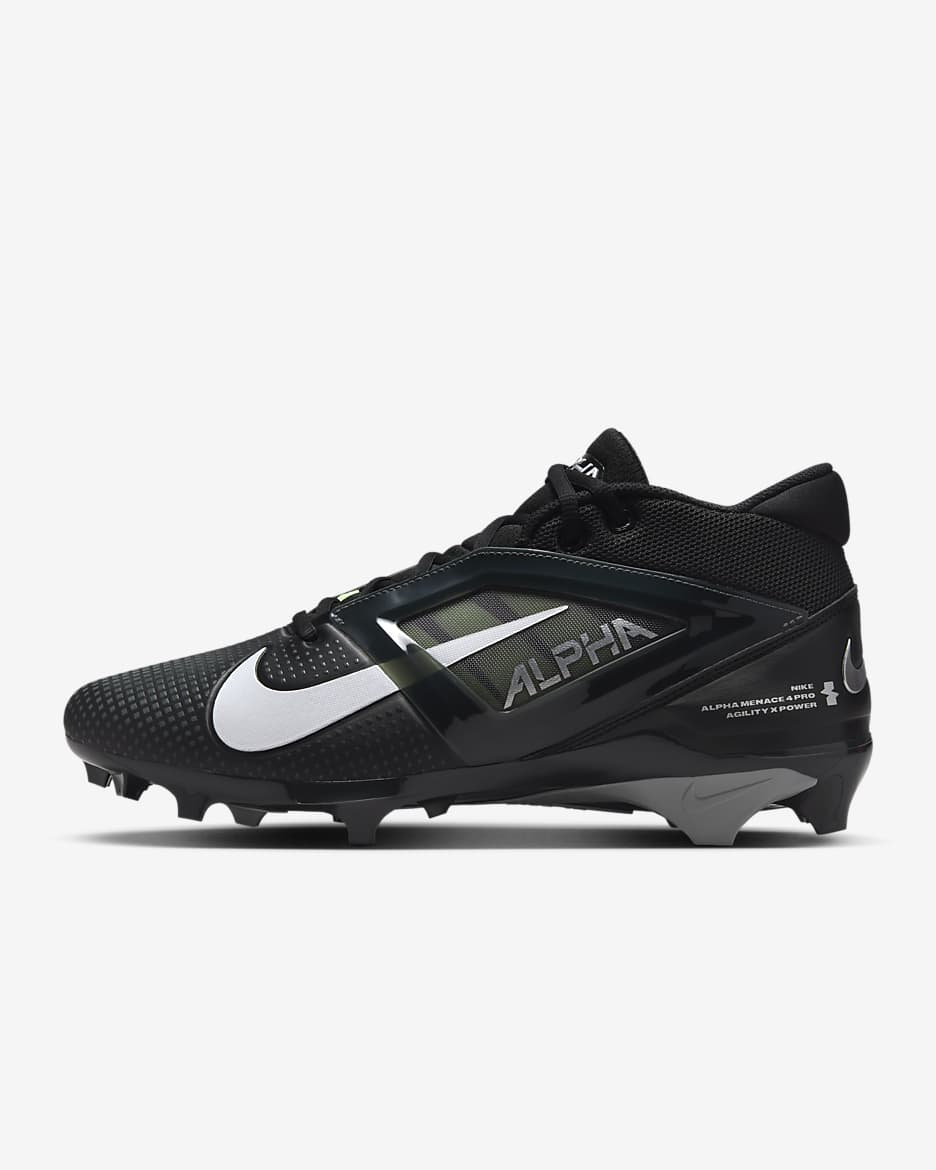 Tacos de fútbol americano Nike Alpha Menace Pro 4 - Negro/Gris humo claro/Blanco