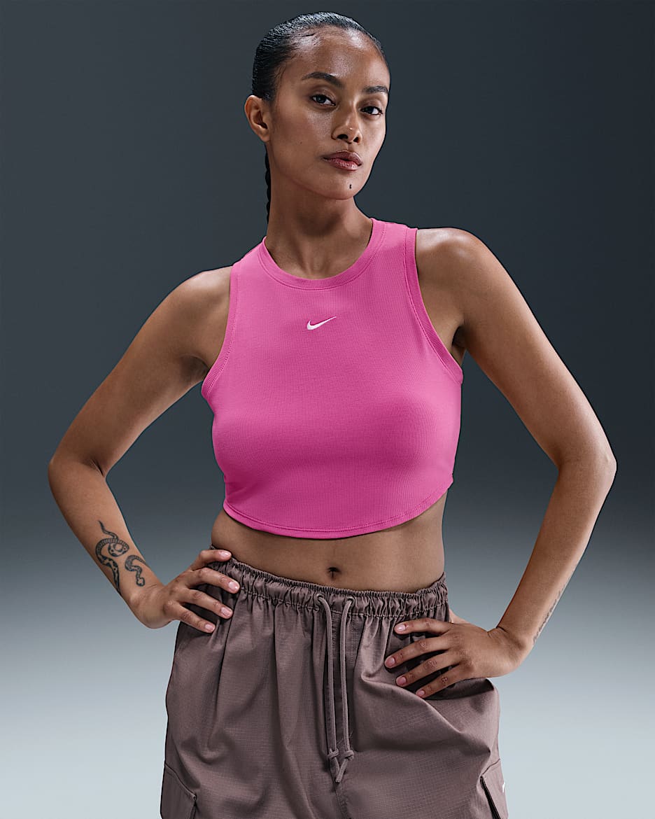 Nike Sportswear Chill Knit Women's Tight Cropped Mini-Rib Tank Top - Playful Pink/Sail