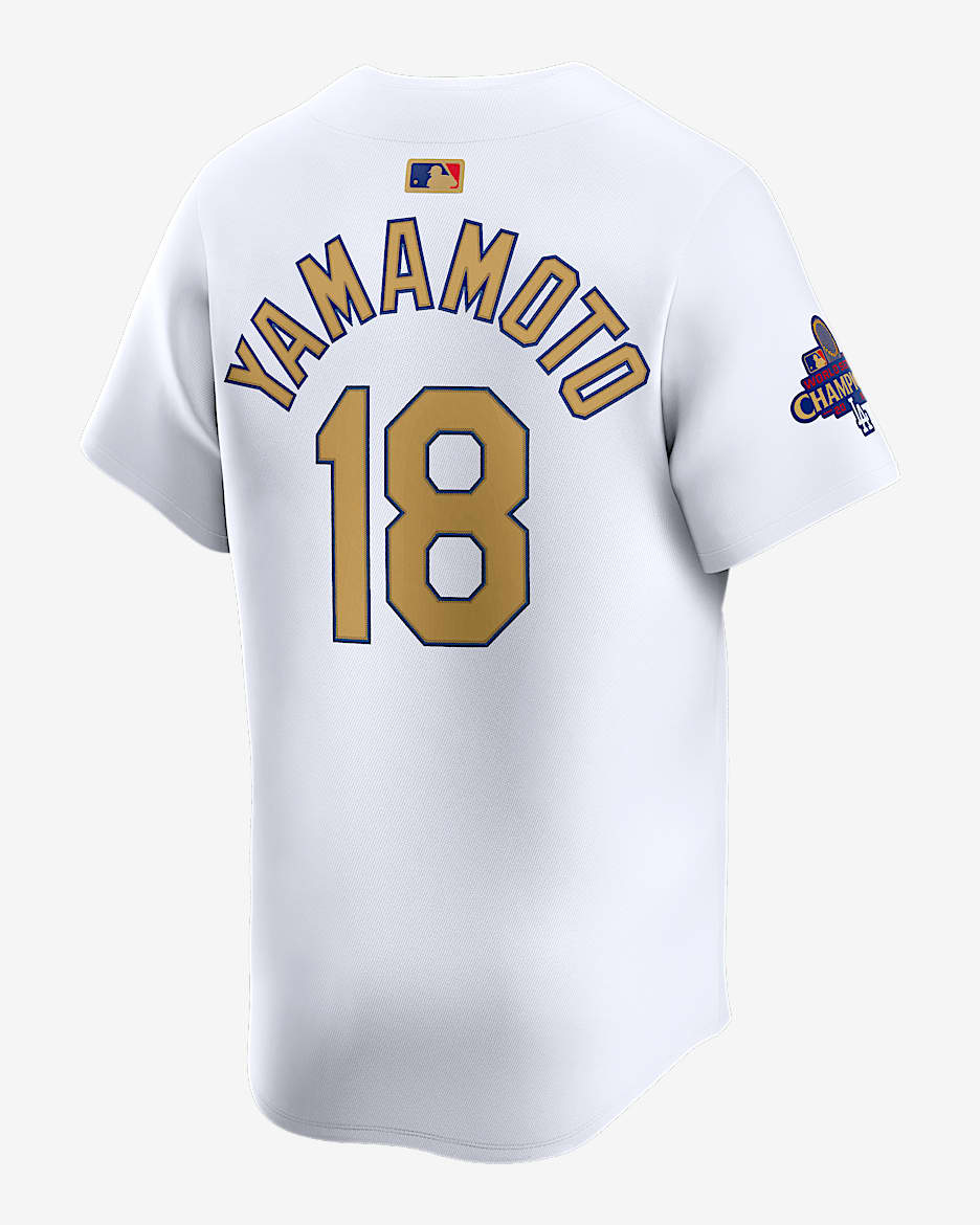 山本 由伸 ロサンゼルス ドジャース 2024 ワールド シリーズ チャンピオンズ ゴールド メンズ ナイキ Dri-FIT ADV MLB リミテッド ユニフォーム - ホワイト