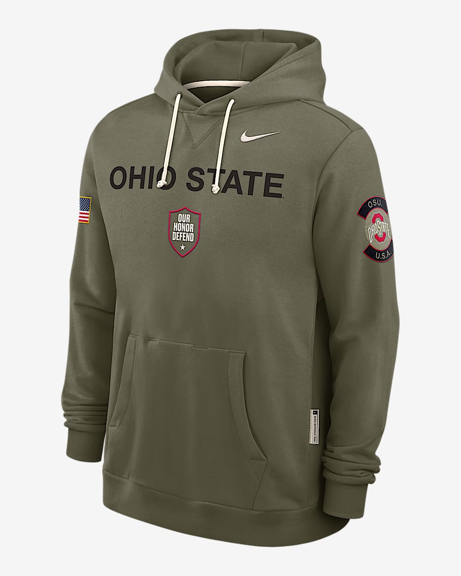 Ohio State 2025 Military Appreciation Men's Nike Dri-FIT College Pullover Hoodie - Olive