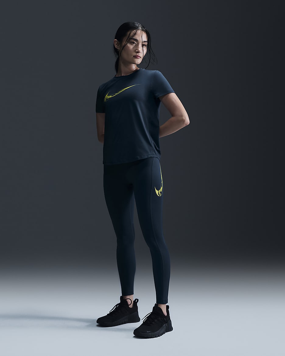 Nike Fast Swoosh Women's Mid-Rise 7/8 Running Leggings with Pockets - Armory Navy/Bright Cactus