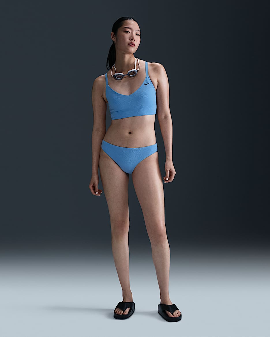 Prenda inferior de bikini Hipster Nike Swim Water Texture para mujer - Azul universitario/Negro