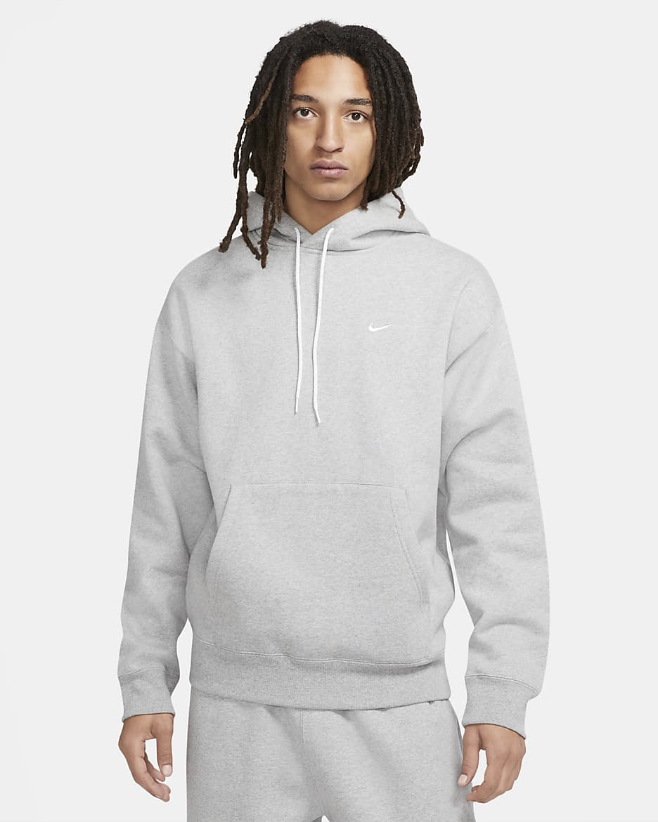 Nike Solo Swoosh Men's Fleece Hoodie - Dark Grey Heather/White
