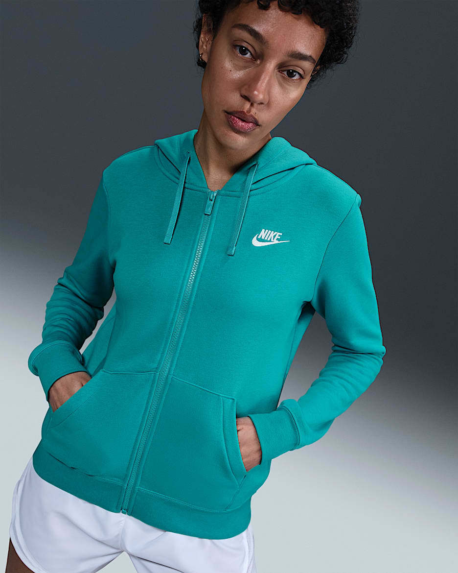 Sudadera con gorro de cierre completo para mujer Nike Sportswear Club Fleece - Cactus empolvado/Blanco