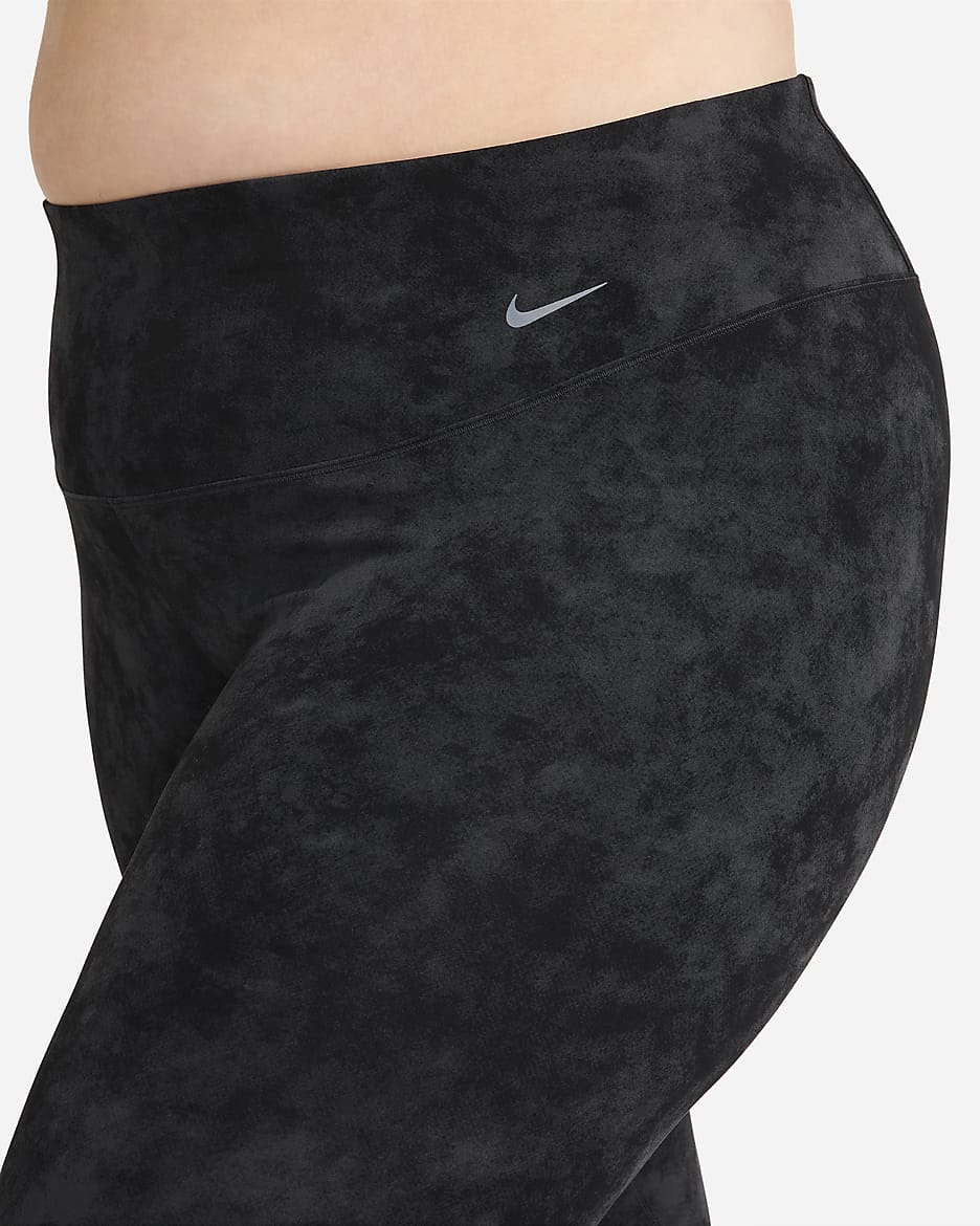 Damskie legginsy 7/8 z wysokim stanem zapewniające delikatne wsparcie Nike Zenvy Tie-Dye (duże rozmiary) - Czerń/Czerń