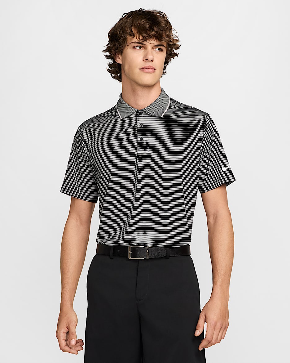 Polo de golf a rayas Dri-FIT para hombre Nike Tour - Negro/Blanco