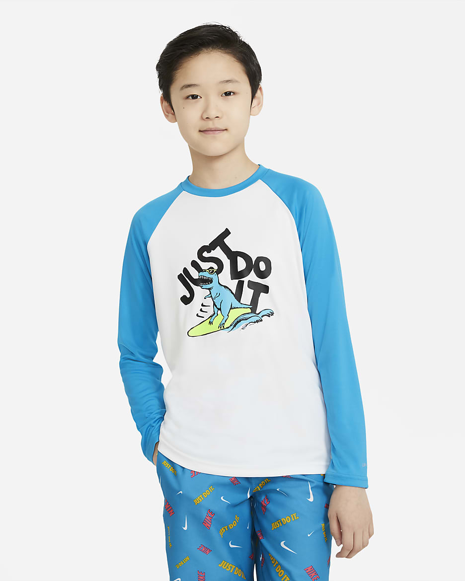 Nike JDI Big Kids' (Boys') Long-Sleeve Hydroguard Swim Shirt - White