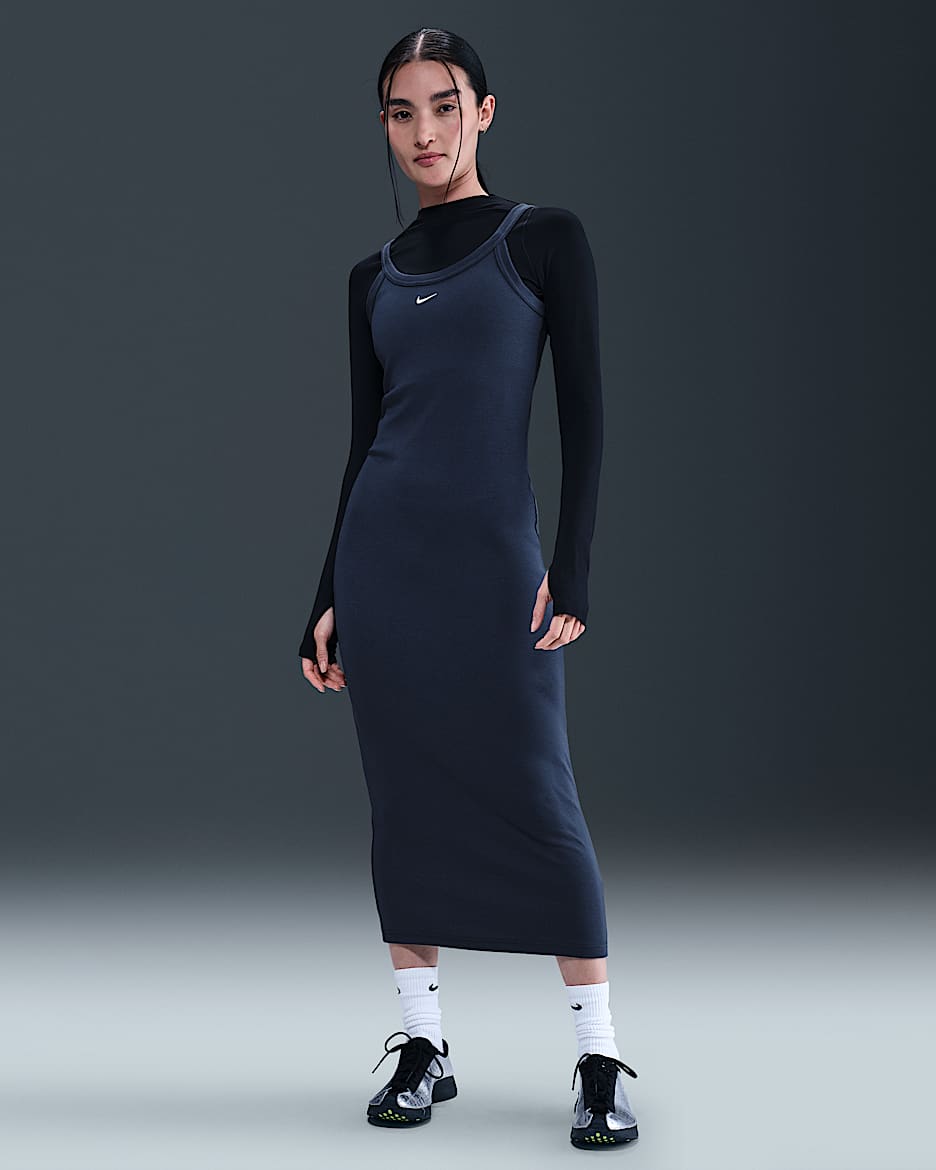 Nike Sportswear Chill Knit strakke tanktopjurk met mini-ribbels - Midnight Navy/Sail