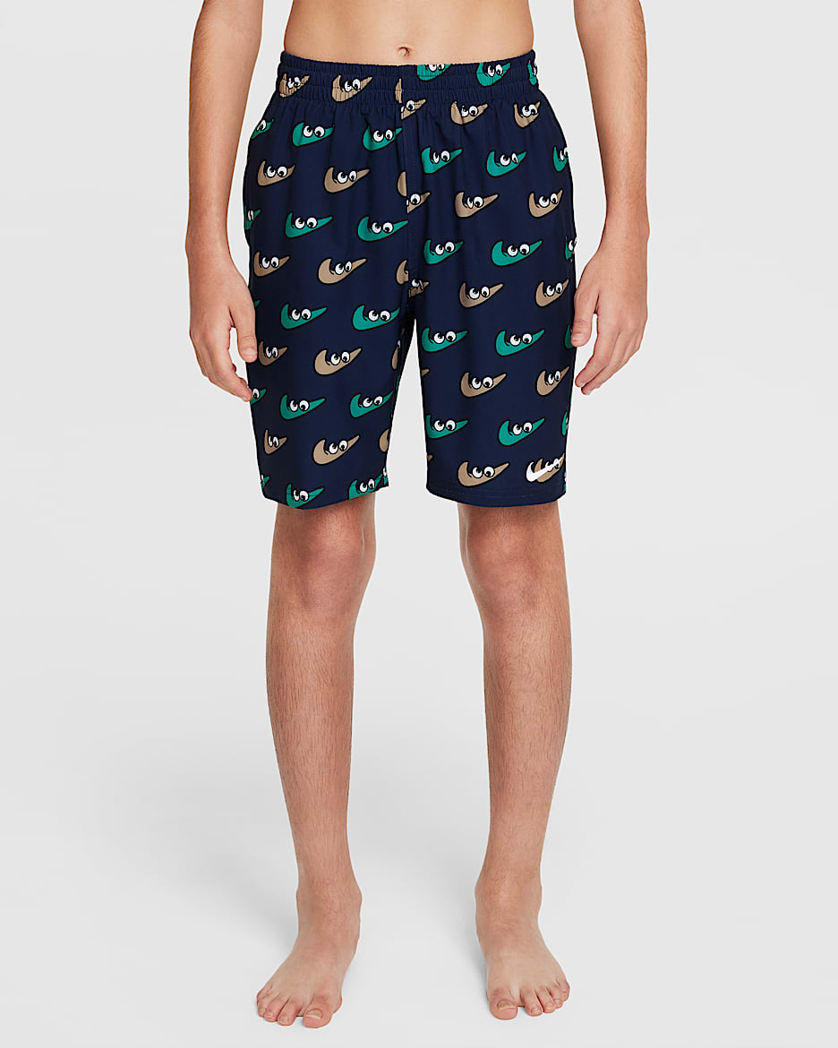 Shorts de vóleibol de 18 cm con forro de ropa interior para niño talla grande Nike Swim Breaker - Azul marino medianoche/Verde estadio/Beige paracaídas/Blanco
