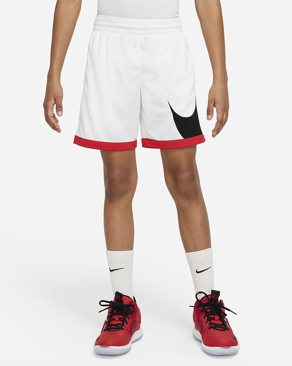 กางเกงบาสเก็ตบอลขาสั้นเด็กโต Nike Dri-FIT (ชาย) - ขาว/University Red/University Red/ดำ