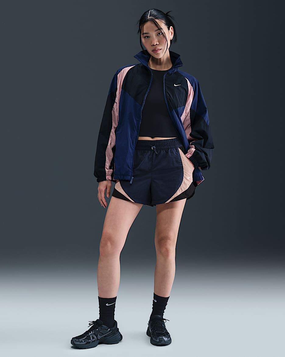 Nike Sportswear 女款中腰寬鬆 3" 田徑短褲 - Midnight Navy/黑色/Particle Pink/Sail