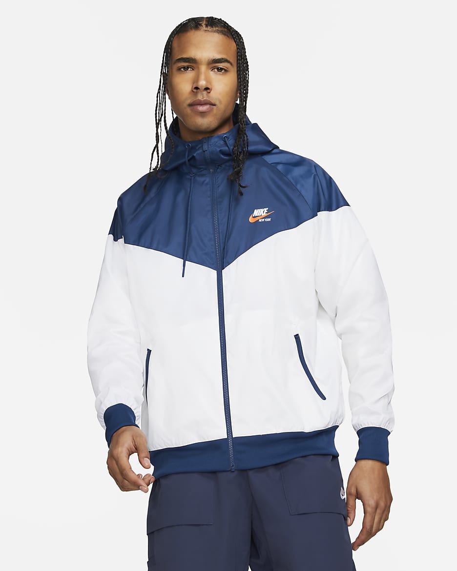 Chamarra con capucha para hombre Nike Sportswear Heritage Essentials Windrunner - Blanco/Azul de la costa
