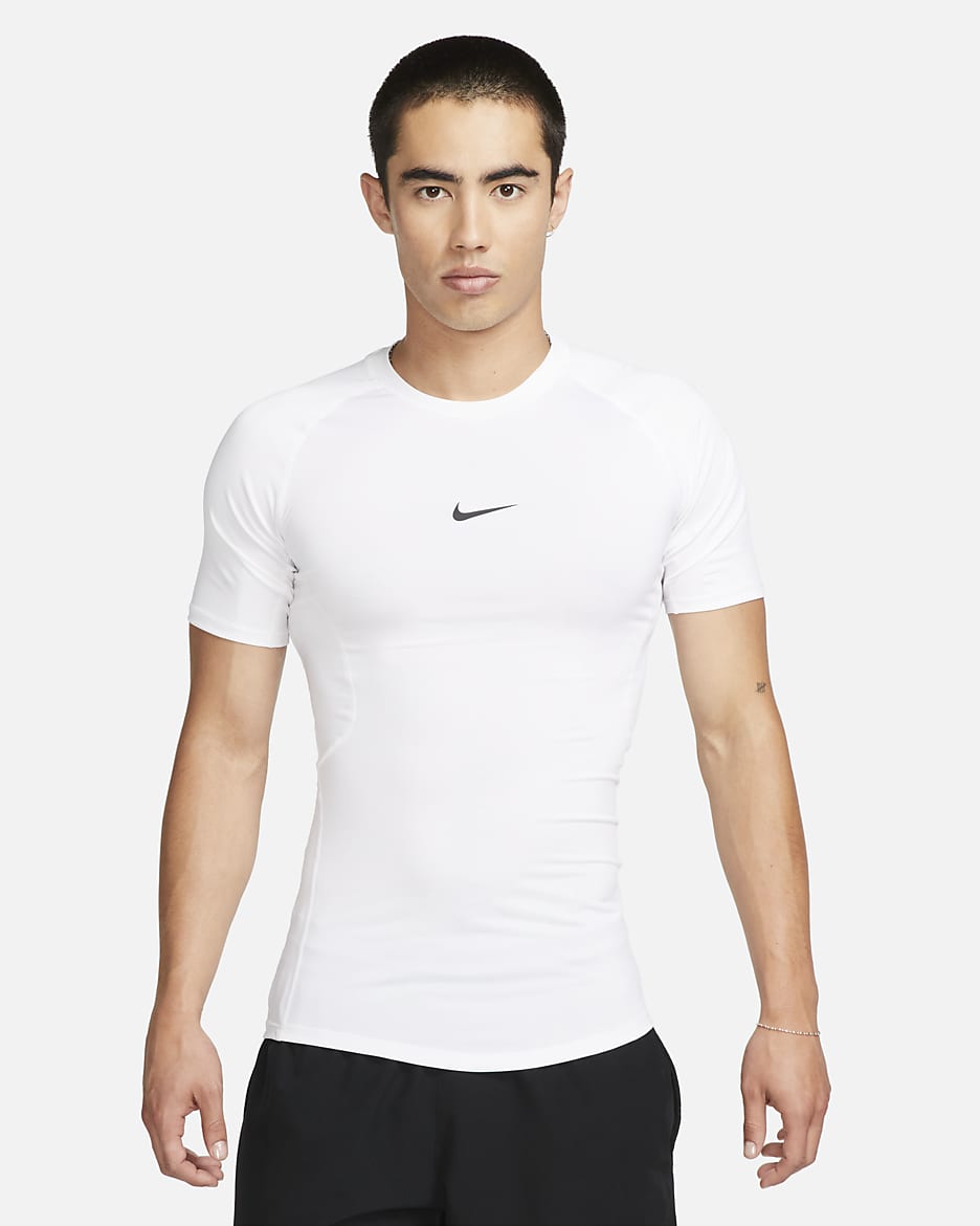 Nike Pro Men's Dri-FIT Tight Short-Sleeve Fitness Top - White/Black