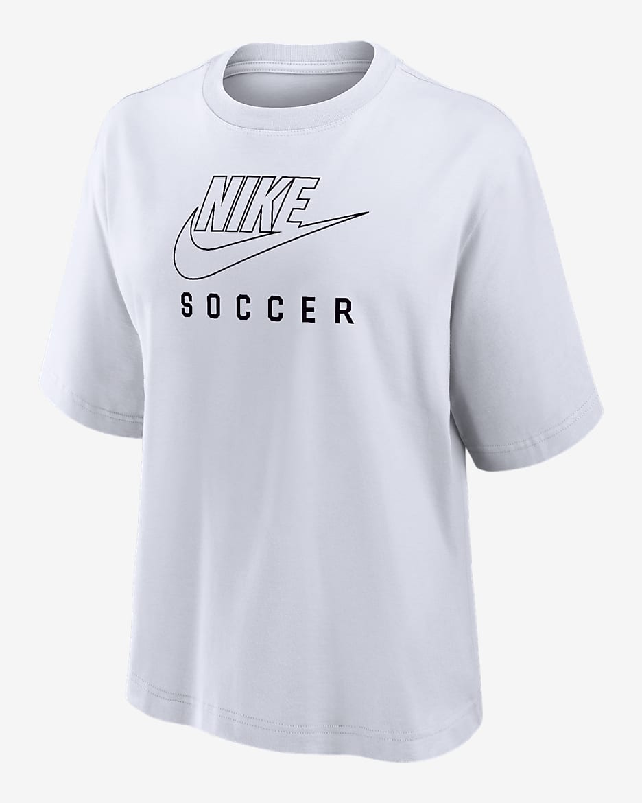 Playera de fútbol de corte cuadrado para mujer Nike Swoosh - Blanco