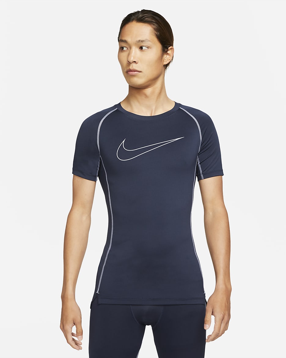 Nike Pro Dri-FIT Men's Tight-Fit Short-Sleeve Top - Obsidian/Iron Purple/Iron Purple