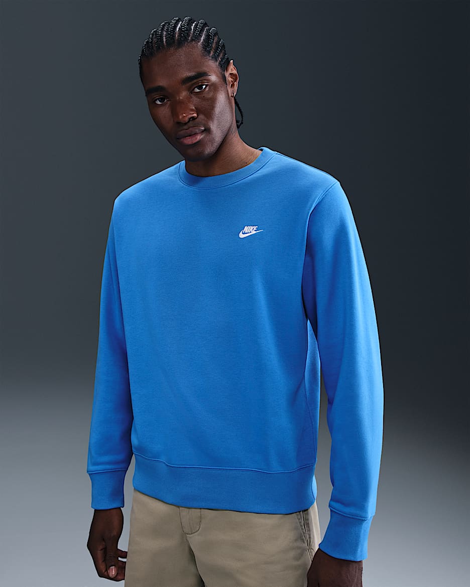 Nike Club Men's French Terry Crew - Light Photo Blue/White