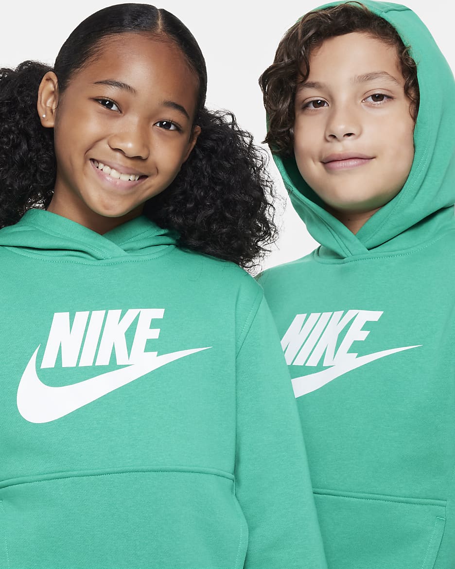 Sudadera con gorro para niños talla grande Nike Sportswear Club Fleece - Verde estadio/Blanco