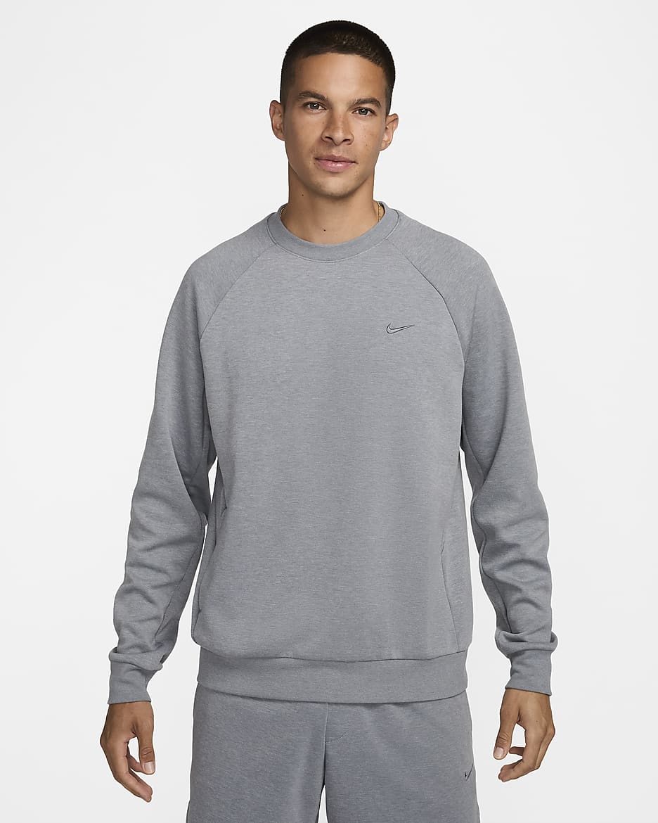 Sudadera de cuello redondo de alto rendimiento Dri-FIT con protección UV para hombre Nike Primary Fleece - Gris azulado/Jaspeado/Gris azulado