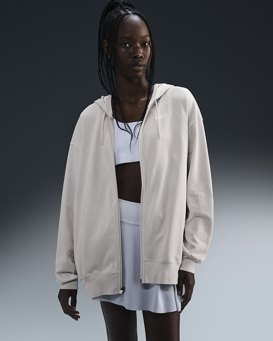 Sudadera con gorro de cierre completo de tejido de punto oversized para mujer Nike Sportswear - Marrón verdoso claro/Blanco