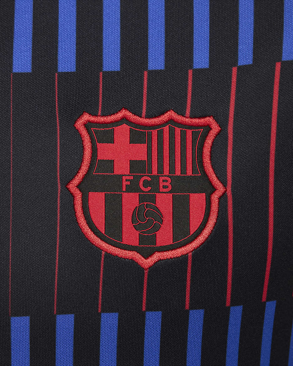 Playera de manga corta de fútbol Nike Dri-FIT para antes del partido para hombre FC Barcelona Academy Pro Away - Negro/Negro/Rojo universitario