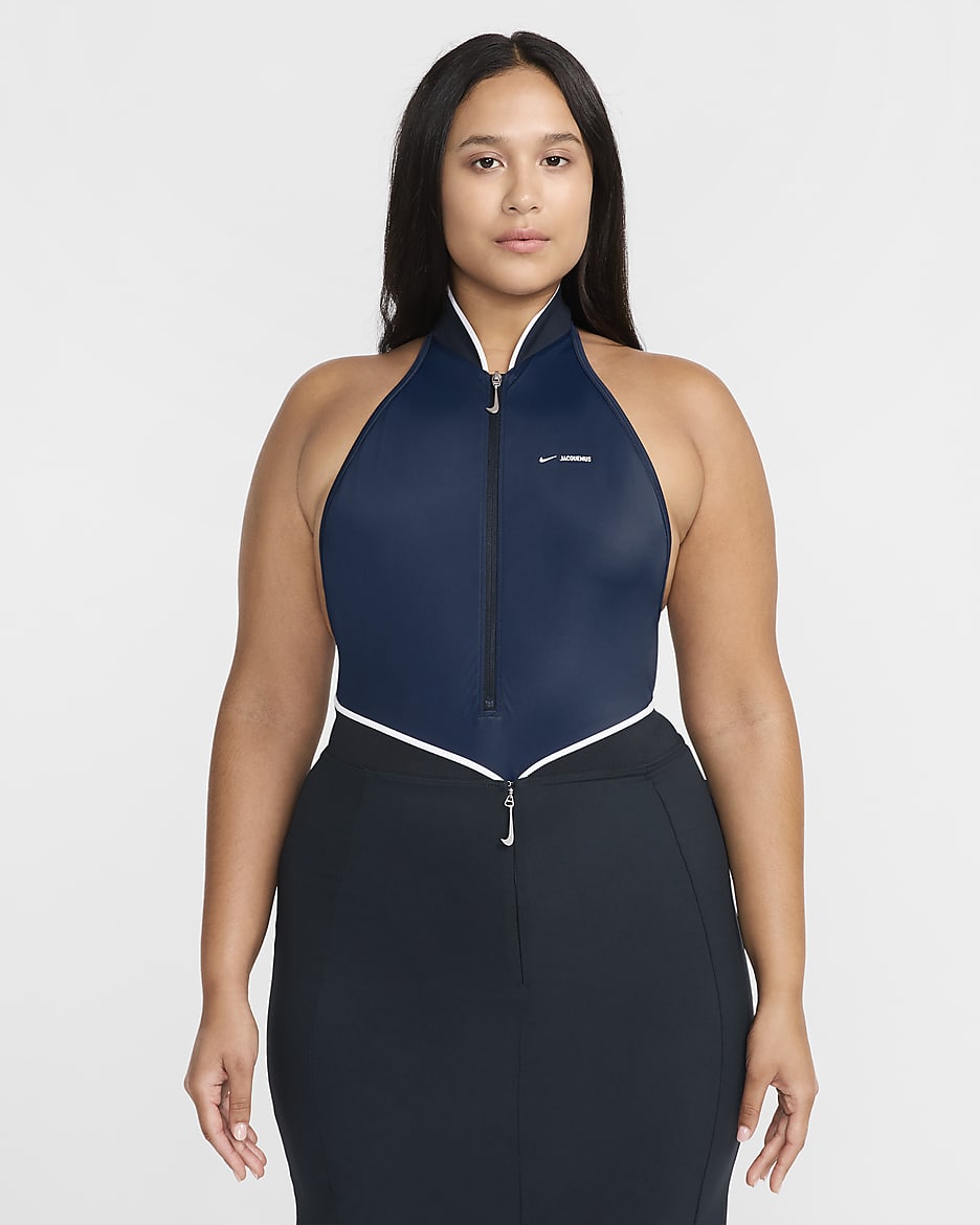 Nike x Jacquemus Women's High-Neck 1-Piece Swimsuit - Dark Obsidian/Silver