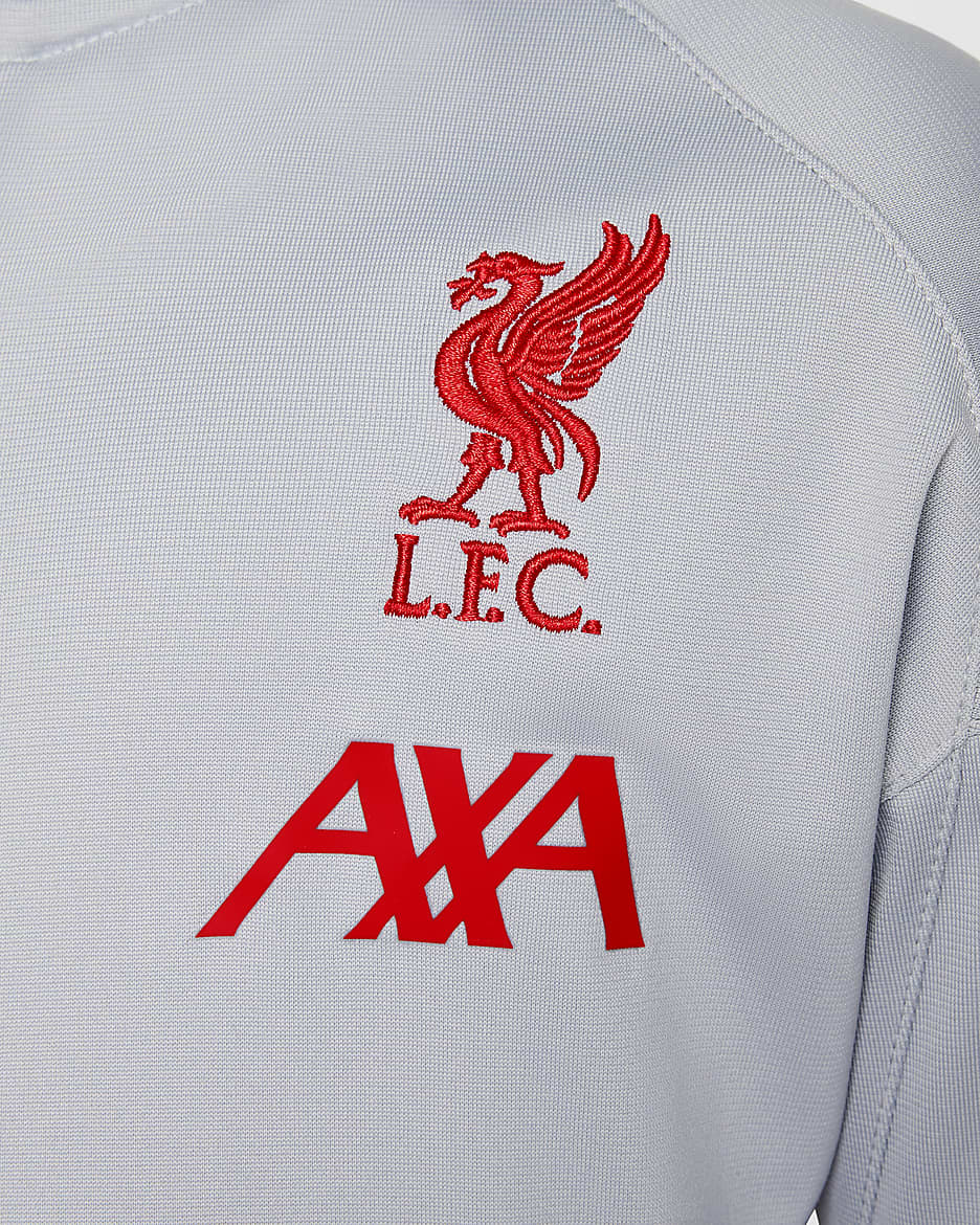 Liverpool FC Strike Üçüncü Nike Dri-FIT Örgü Küçük Çocuk Futbol Eşofmanı - Light Smoke Grey/Chrome Yellow/Dark Smoke Grey/Global Red