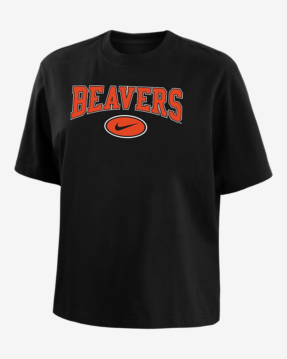 Playera de corte cuadrado universitaria Nike para mujer Oregon State - Negro