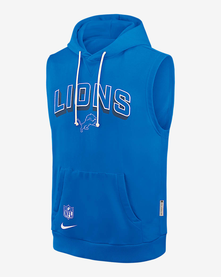 Sudadera con gorro sin cierre sin mangas Nike Dri-FIT de la NFL para hombre Detroit Lions Sideline - Azul