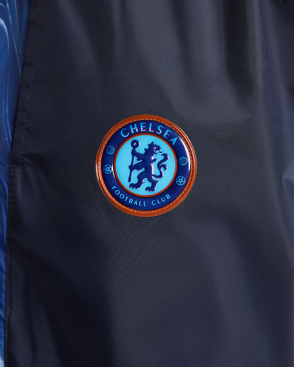 Chelsea FC Nike geweven voetbaltrainingspak met capuchon voor heren - Obsidian/Obsidian/Wit