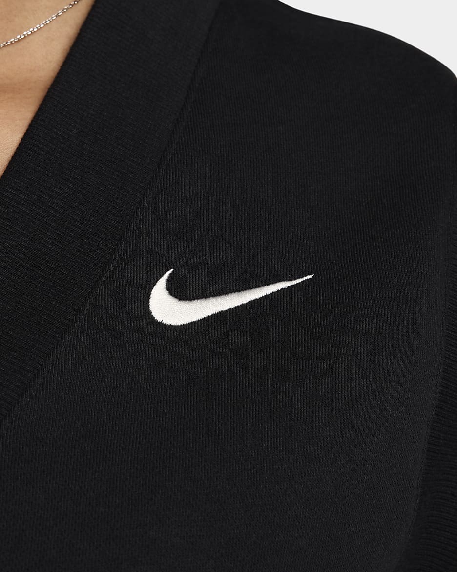 เสื้อเอวลอยแขนกุดคอวีทรงหลวมผู้หญิง Nike Sportswear Phoenix Fleece - ดำ/Sail