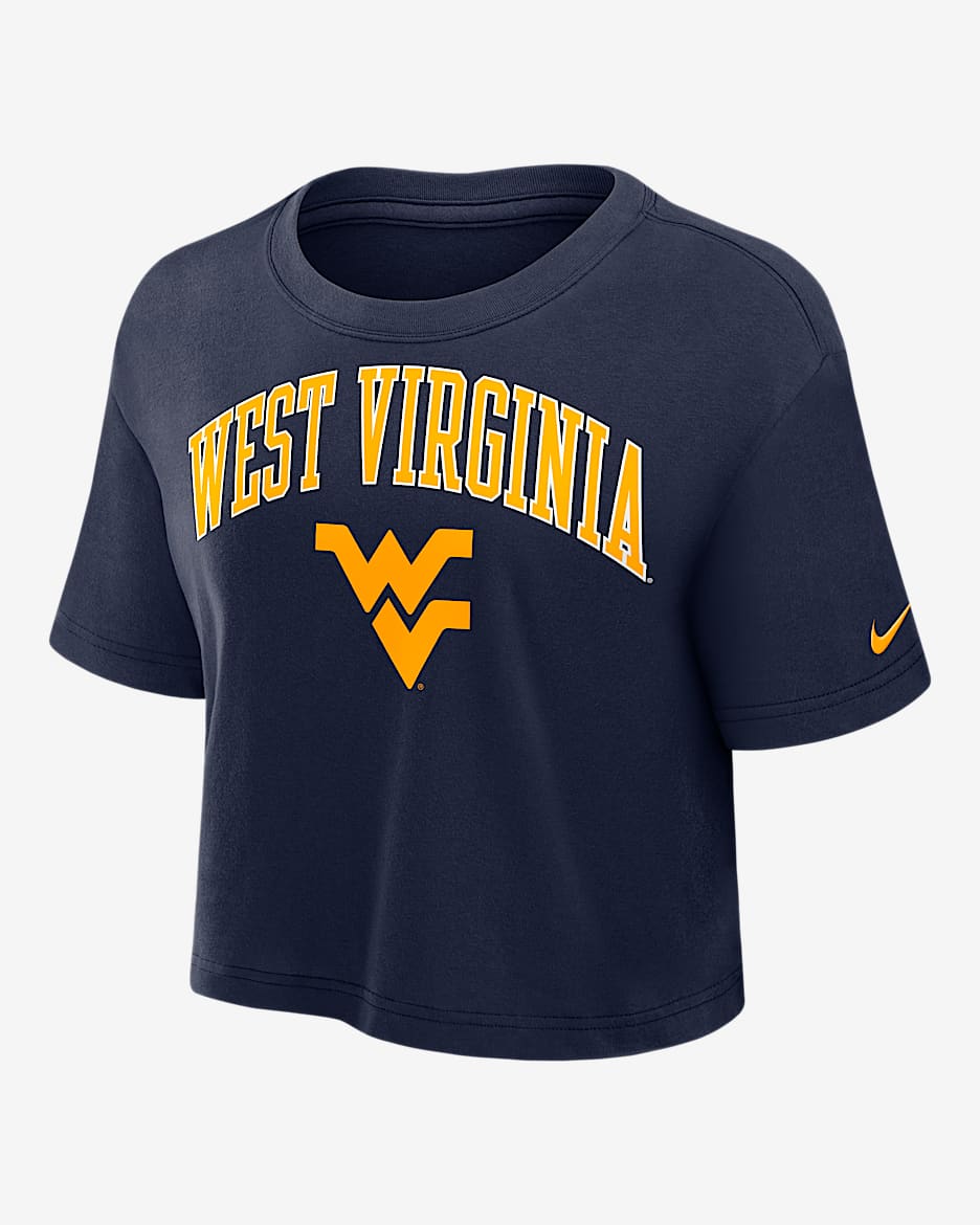 West Virginia Athletic Prep Arch Women's Nike Dri-FIT College Cropped T-Shirt - Navy