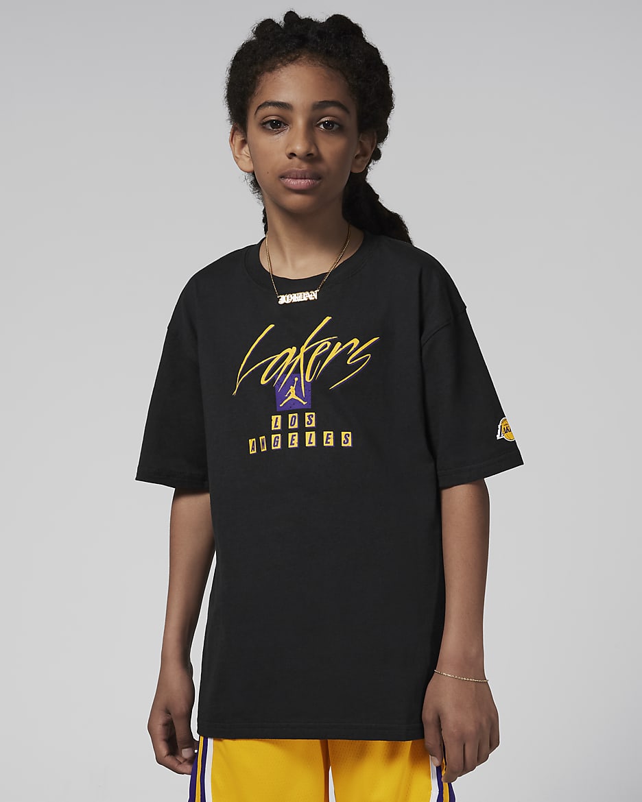 Tričko Jordan NBA Max90 Los Angeles Lakers Courtside Statement Edition pro chlapce - Černá